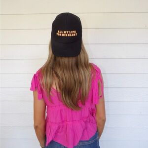 Black Trucker Hat Soft Yellow Font (All My Life For His Glory) - NEW